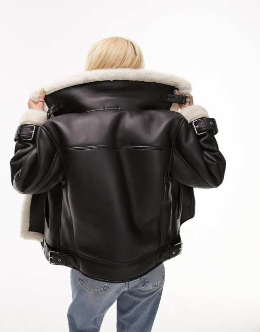 Petite Faux Shearling Motorcycle Jacket