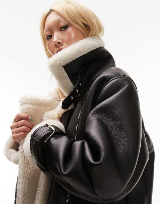 Topshop black hot sale shearling jacket