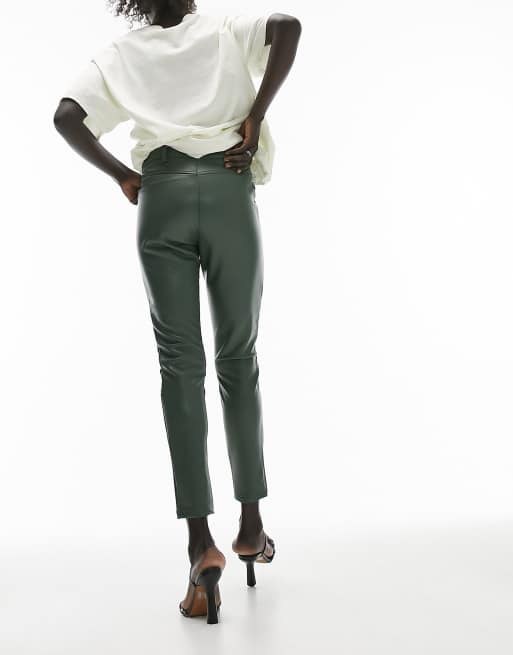 TOPSHOP Sara Faux Leather Skinny Pants in Natural