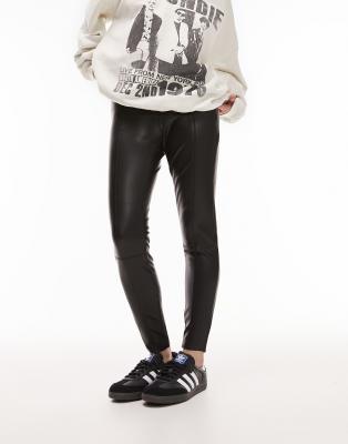 Topshop Petite Faux Leather Croc Effect Leggings In Black