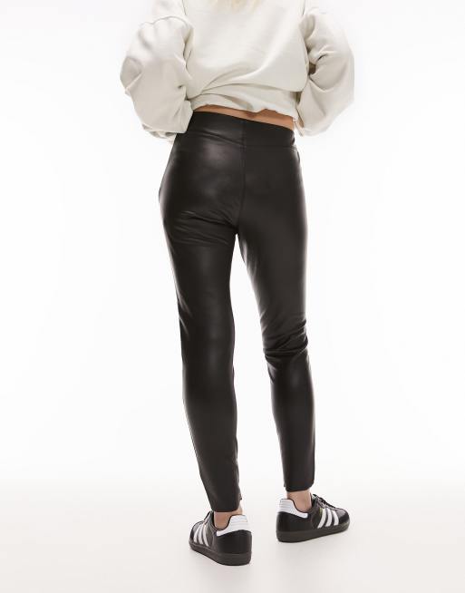 Petite black faux leather skinny trousers