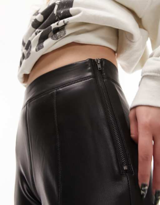 Topshop Petite faux leather moto pants in cream, ASOS