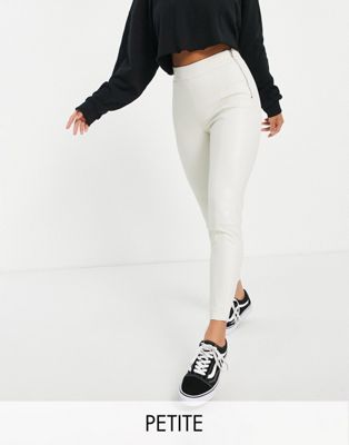 Topshop Petite faux leather skinny trouser in off white