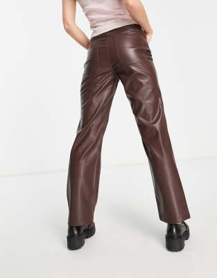 petite brown leather trousers