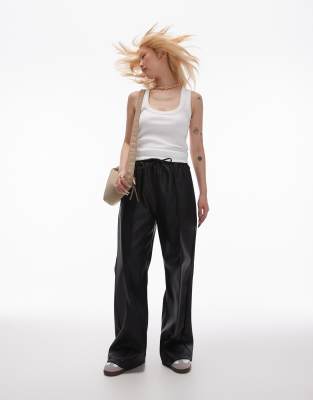 faux leather sweatpants in black