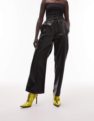 faux leather sweatpants style straight leg pants in black