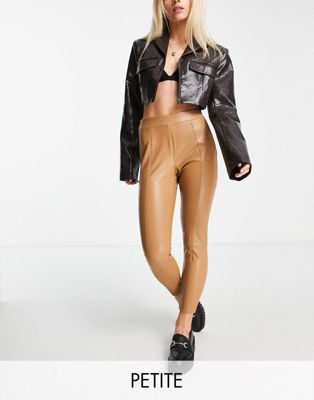 Topshop Petite faux leather trouser in camel