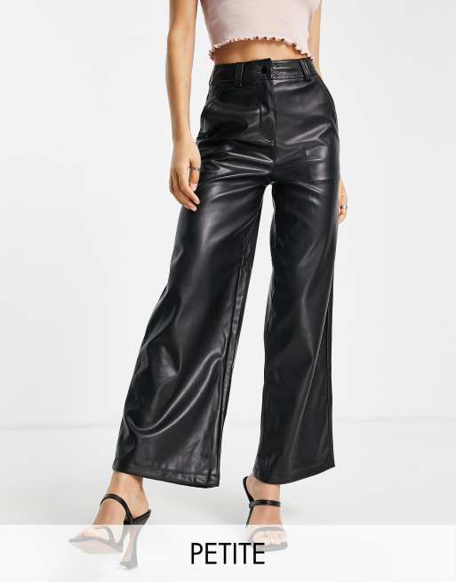 Topshop Petite faux leather wide leg pants in black | ASOS