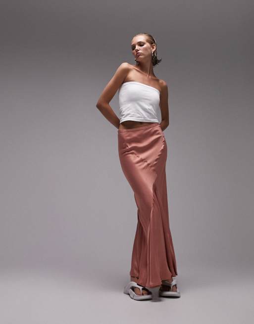 Topshop Petite fishtail midi skirt in rose