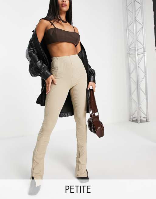 Topshop Petite - Flared broek met splitzomen in stone
