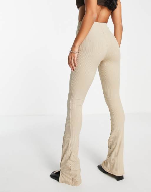 Topshop Petite flared pants with split hem in stone