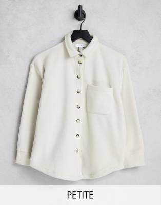 Topshop Petite fleece shirt in ivory  - ASOS Price Checker