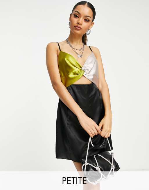 Topshop Petite – Flerfärgad, blockfärgad miniklänning med omlottdesign 