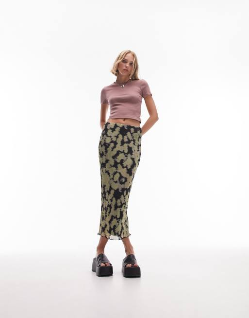 Topshop Petite – Flerfärgad, plisserad midikjol med suddigt blommönster 