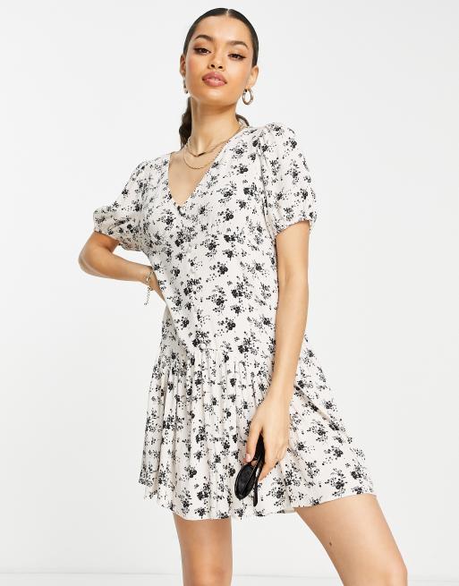 Topshop Petite floral gathered tea dress in multi