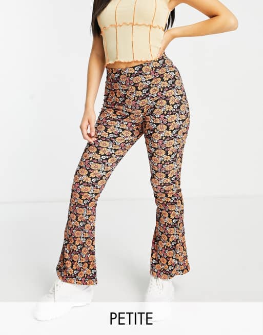 Topshop Petite floral printed jersey flare trouser in multi