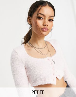 Topshop Petite fluffy cropped cardigan in pink - ASOS Price Checker
