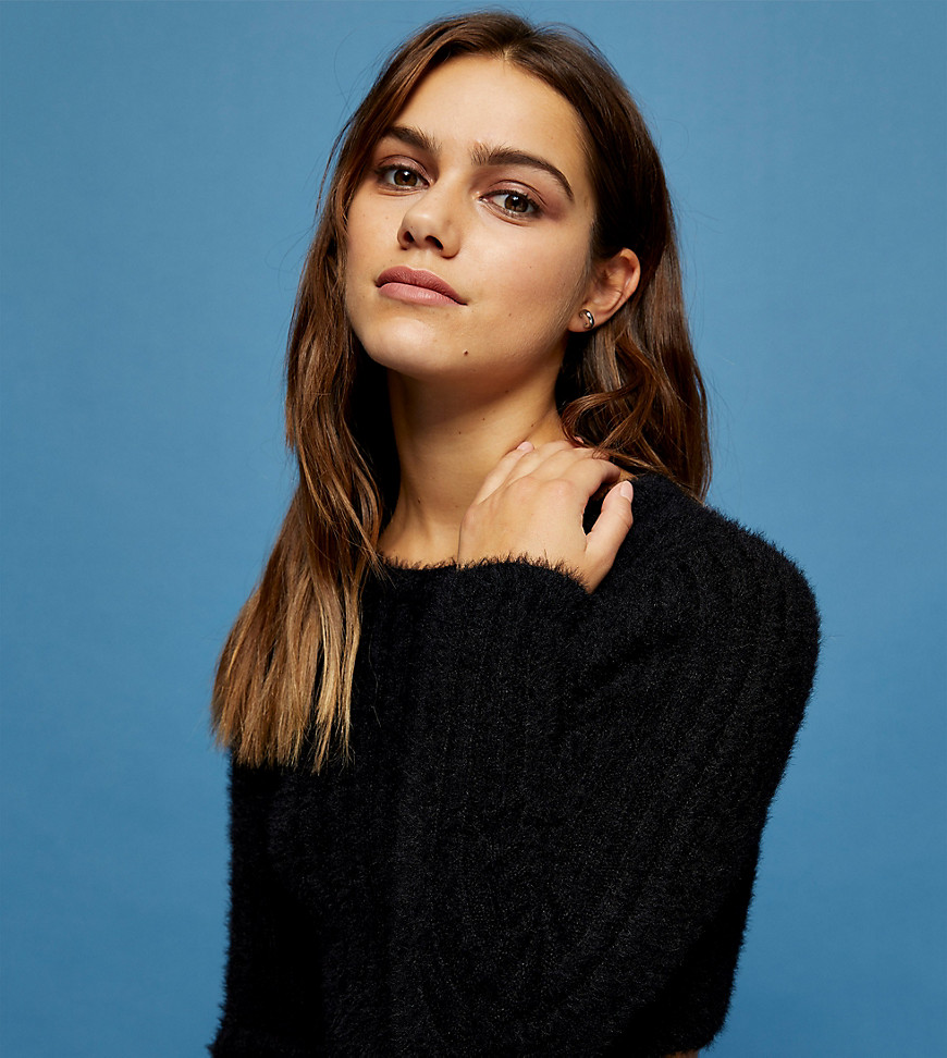 Topshop Petite fluffy sweater in black