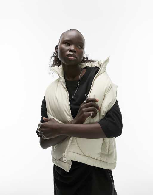 Topshop Petite - Gewatteerde bodywarmer in gebroken wit