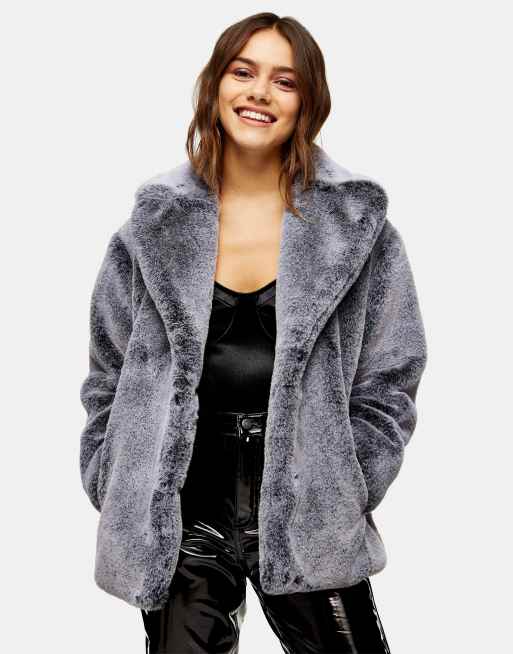 Topshop Petite - Giacca in pelliccia sintetica bicolore