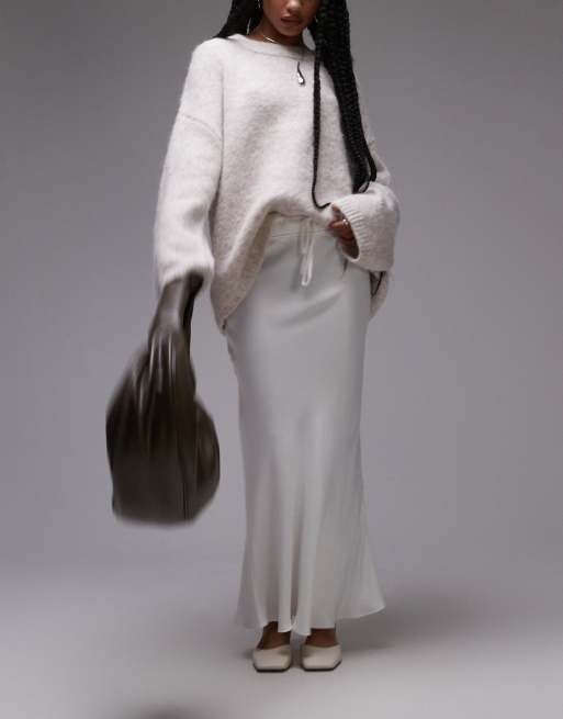 Topshop Petite - Gonna color avorio con taglio sbieco e pannello in vita con coulisse