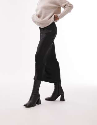 Topshop Petite - Gonna midi nera con taglio asimmetrico e motivo a zig-zag