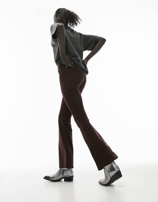 Topshop Petite high rise Jamie flare jeans in brown cord