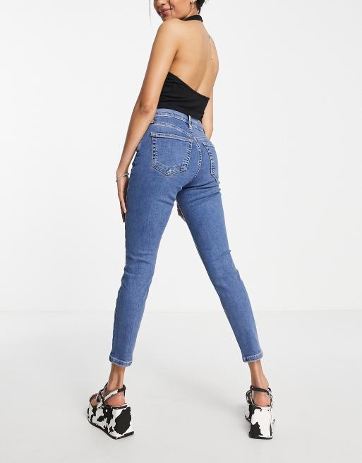 Topshop Petite high rise Jamie jeans in mid blue , 2 of 4