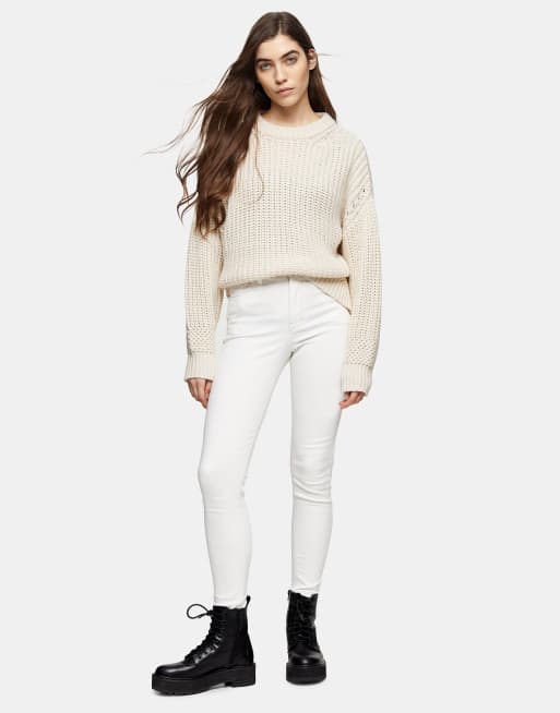 Topshop Petite high rise Jamie jeans in off white , 3 of 4