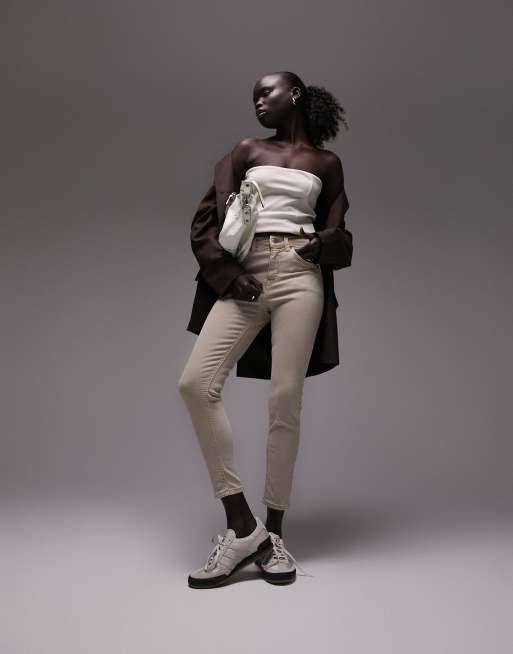 Topshop Petite high rise Jamie jeans in sand