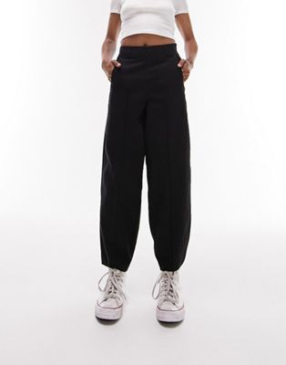 Topshop Tall High Waist Balloon Peg Trouser In Washed Black for Women