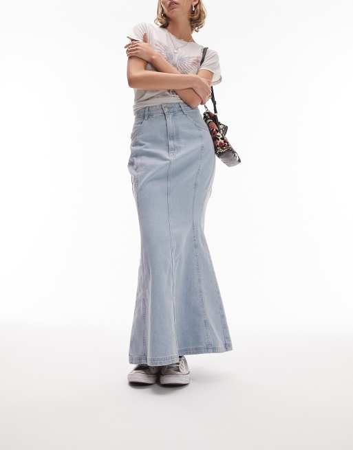 Bleached Denim Midi Skirt - Women - Ready-to-Wear