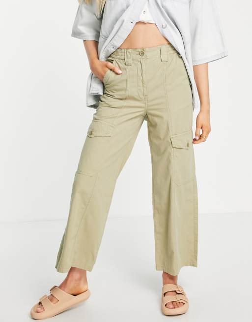 Petite high waisted cargo pants with utility pockets in sage