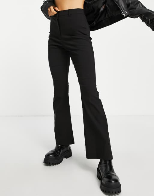 Topshop Petite skinny rib flared pants in black - ShopStyle