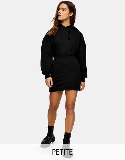 Topshop Petite hooded sweat mini dress in black