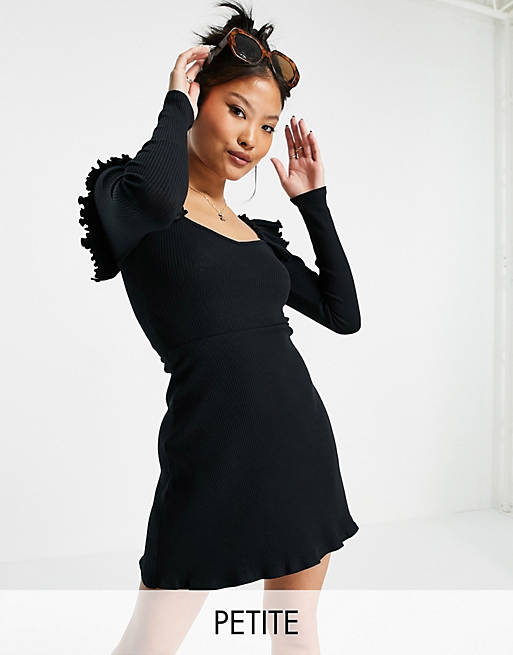 Topshop Petite hoodie mini dress in black