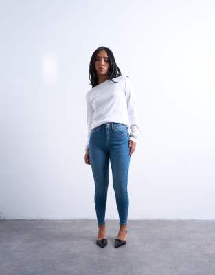 Topshop Petite Jamie high rise skinny jean in mid blue