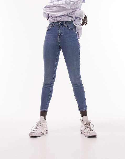 Topshop Petite Jamie high rise skinny jean in mid blue - view 1