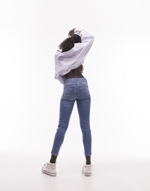 Topshop Petite Jamie high rise skinny jeans in mid blue
