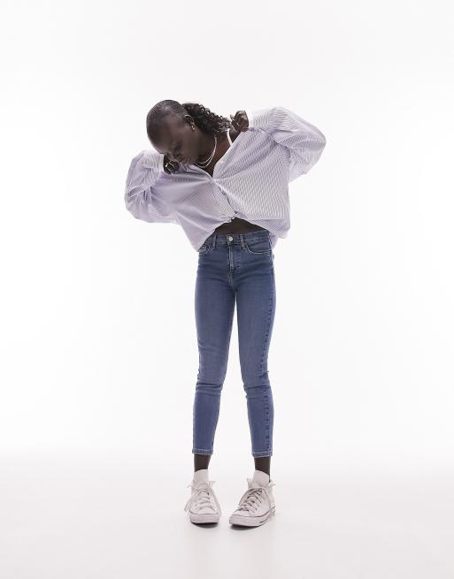 Topshop Petite Jamie high rise skinny jeans in mid blue