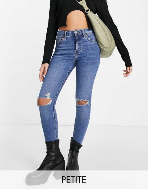 Topshop Petite - Jamie - Jeans con strappi sulle ginocchia blu medio