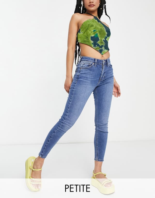 Topshop Petite Jamie jeans in mid blue