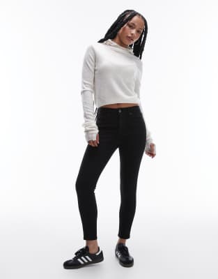 Topshop Petite - Jamie - Jeans in Schwarz mit hohem Bund