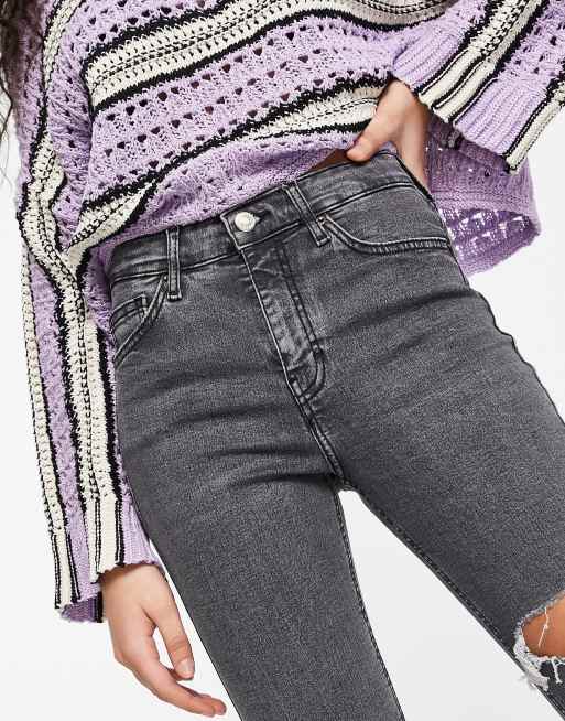 Topshop Petite - Jamie - Jeans met scheur op de dij in donkergrijs , 3 van 4