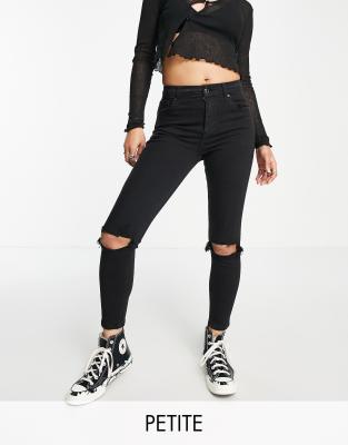 Topshop Petite Jamie jeans with knee rips in black