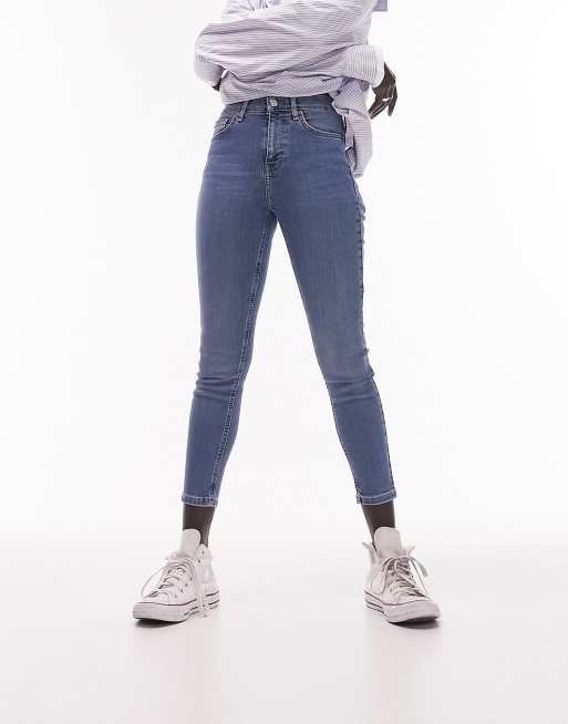 Topshop Petite - Jamie - Mellemblå skinny jeans med høj talje