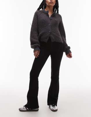 Topshop Petite – Jamie – Schlagjeans in Schwarz mit hohem Bund