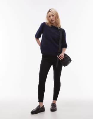 Topshop Petite - Jamie - Skinny-Jeans in Schwarz mit hohem Bund