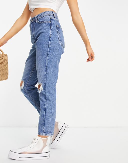 Topshop Petite - Jean mom à double déchirure - Bleu moyen, 4 de 4
