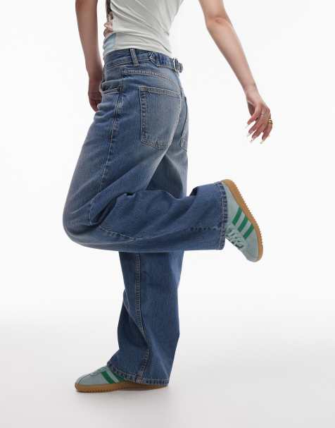 Topshop Petite - Jeans comodi a vita bassa blu medio con cinturino - view 1